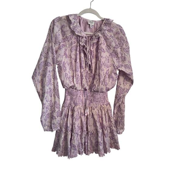 Hemant and Nandita Sahar Women's Pink V-Neck Tiered Eyelet Mini Dress Size Small - Picture 4 of 13